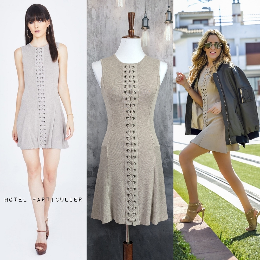 Hotel Particulier Safari lace up dress, size Small, beige